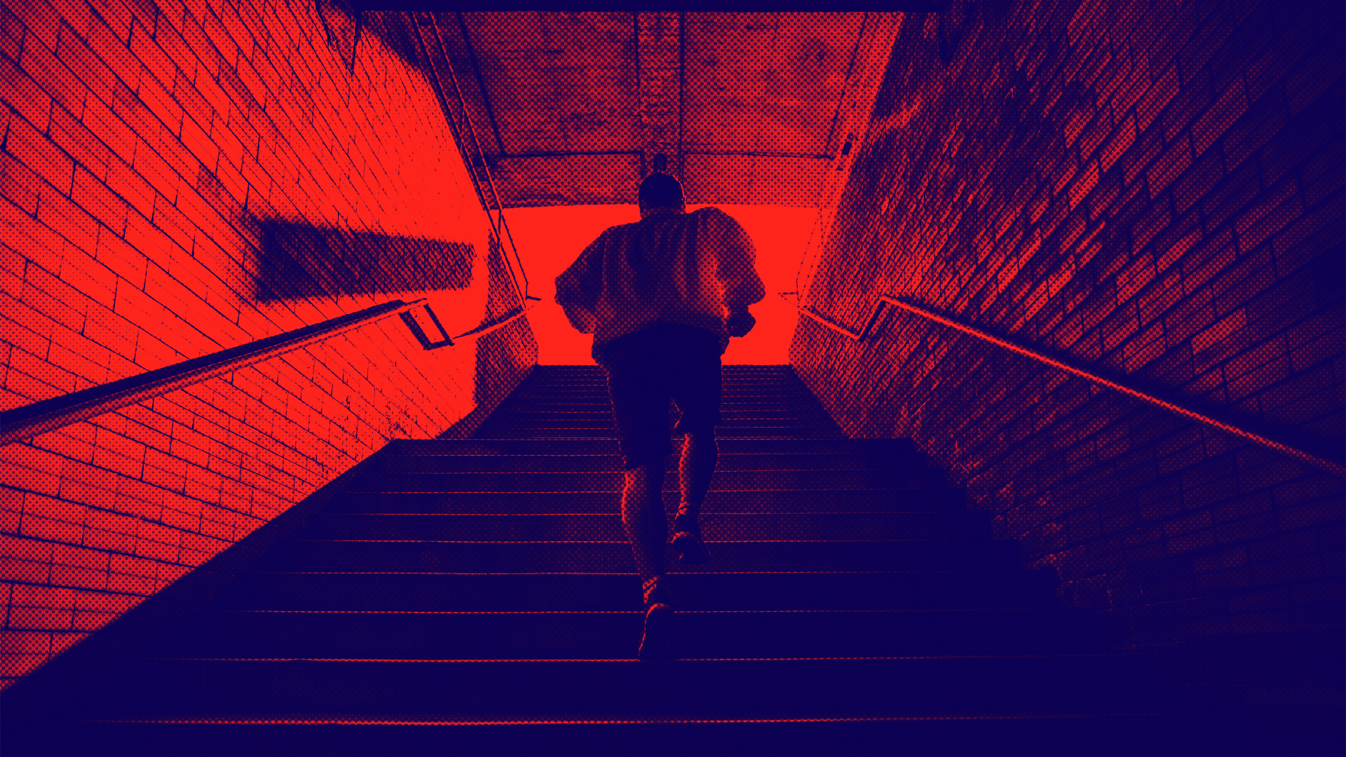 Man running up stairs image